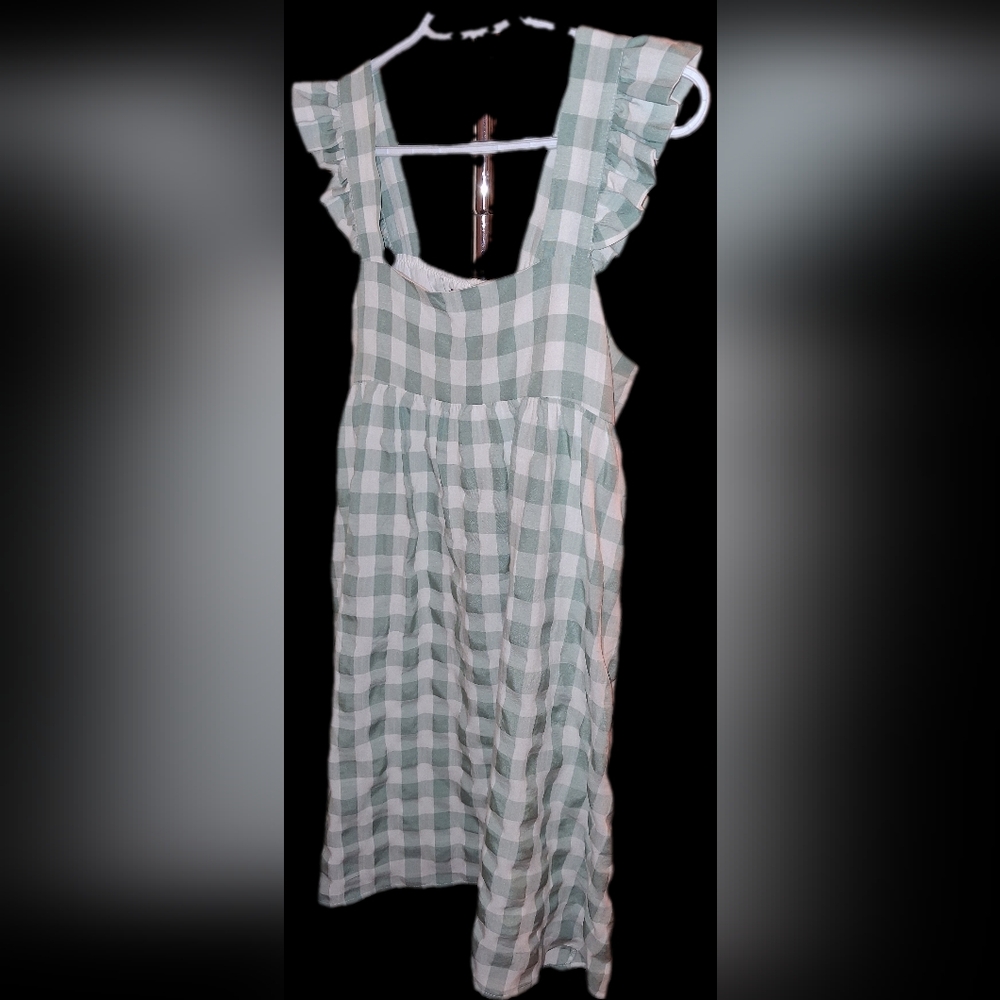 Size Medium "Miss Sparkling" Brand Green And White Gingham Dress